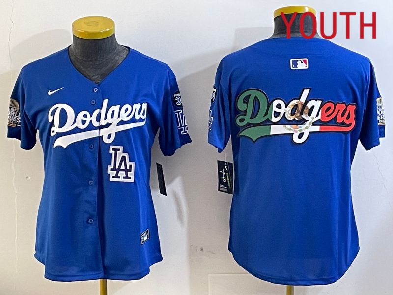 Youth Los Angeles Dodgers blank 2024 World series patch blue jersey 202411239